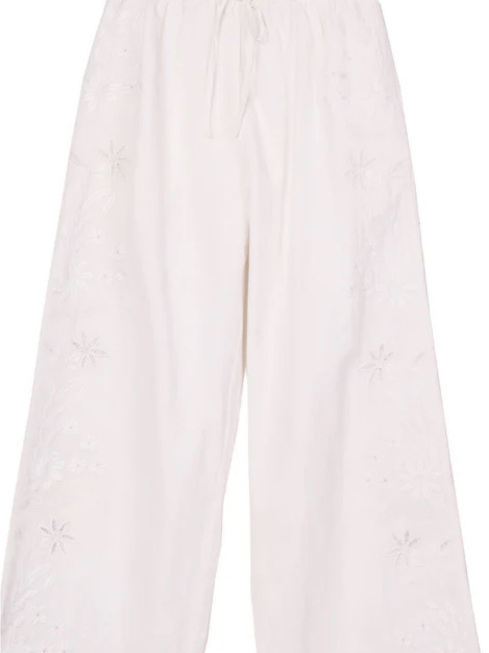 Ciao Lucia White Embroidered Wide-Leg Pants